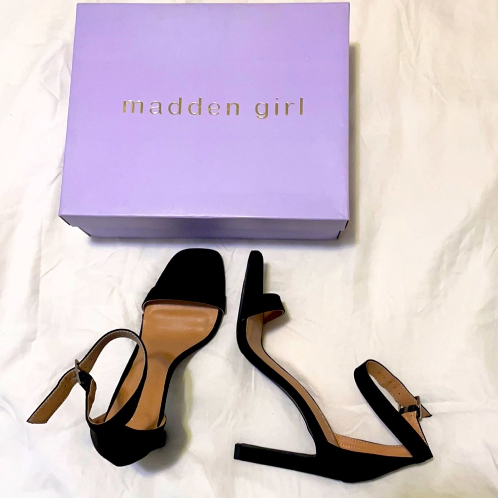 Never worn black Madden Girl open toe heels size 8.